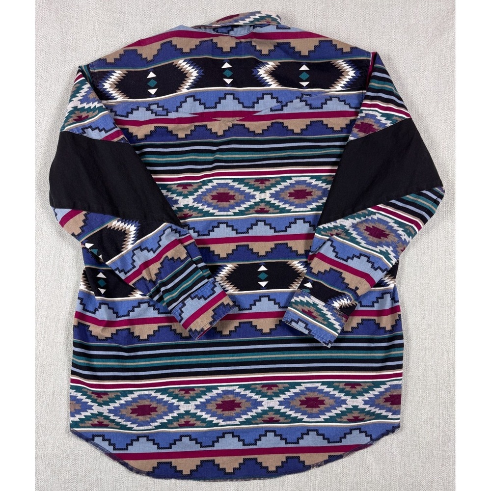 Vtg 90s Wrangler Cowboy Cut Aztec Western Shirt 17.5 x 35 X-Long Tail USA - Picture 9 of 12